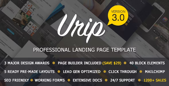 Urip v3.0 Professional Landing Page With HTML Builder - 专业HTML构建器着陆页主题