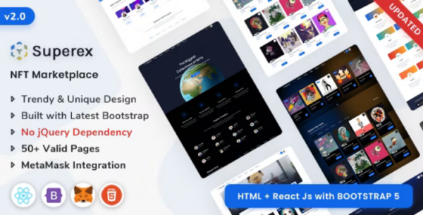 Superex v2.0 NFT Marketplace (HTML + React Js) - 超级交易所NFT市场HTML模板