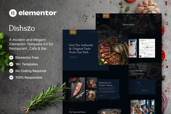 Dishszo – 餐厅与咖啡馆Elementor模板套件