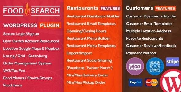 WP Food Search v1.1.3 单店与多餐厅菜单及食品订购插件