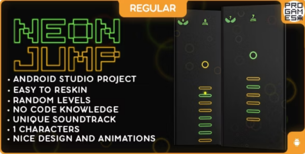 Neon Jump (REGULAR) v1.0 – ANDROID – BUILDBOX CLASSIC game（霓虹跳跃安卓游戏模板）