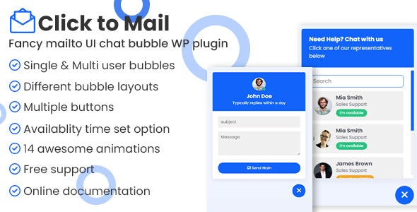 Click to mail v1.0 Fancy Mailto UI chat bubbles WordPress插件 - 精美邮件UI聊天气泡插件