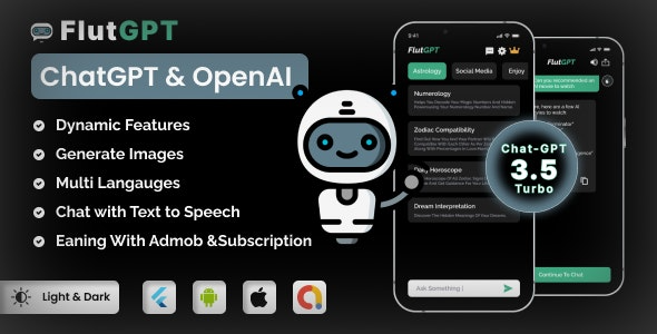 FlutGpt (v2.4) ChatGPT Flutter完整应用 | 艺术生成器 | ADMOB | 订阅计划