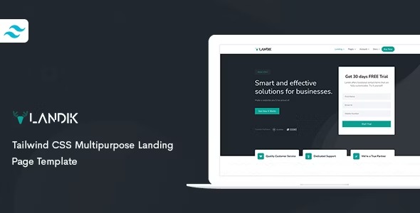 Landik v1.0 Tailwind CSS 多功能落地页模板
