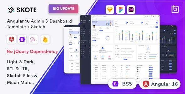 Skote v4.3.0 Angular 16 后台管理仪表盘模板 + Sketch 设计资源