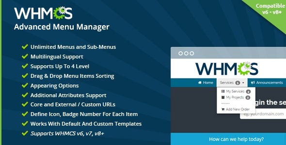 WHMCS Advanced Menu Manager v1.72.0 - WHMCS高级菜单管理插件