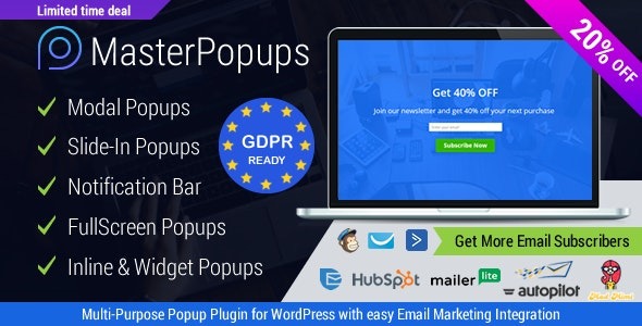 Master Popups (v3.9.2) WordPress弹窗插件 - 电子邮件订阅工具