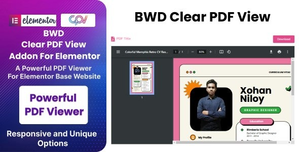 BWD Clear PDF View Addon For Elementor v1.6 - Elementor PDF查看插件