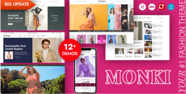 Monki v2.0.3 Elementor时尚WooCommerce WordPress主题 - 时尚电商网站设计