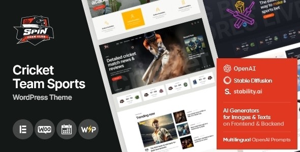 Spin v1.3.0 Cricket Team Sports WordPress主题 + AI - 板球队体育WordPress主题