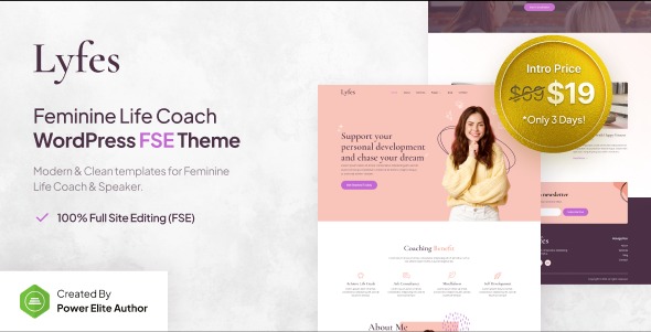 Lyfes v1.0.0 Feminine Life Coach & Speaker FSE WordPress Theme - 女性生活教练与演讲者全站编辑WordPress主题