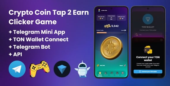 Crypto Coin Tap-2-Earn v1.0.1 点击赚钱游戏集成Telegram迷你应用+API+机器人+TON钱包连接