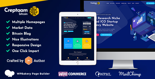 Creptaam v1.4 Bitcoin, ICO Landing and Cryptocurrency WordPress Theme - 比特币、ICO和加密货币WordPress主题