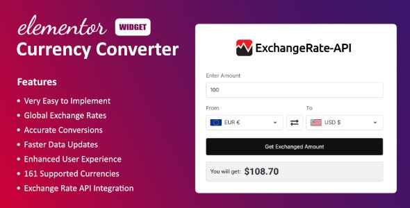 Currency Converter Widget for Elementor v1.1.0 - Elementor货币转换器小工具