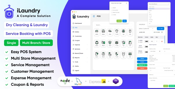 iLaundry (v1.2) 干洗和洗衣服务预订系统与POS | 单店和多店完整解决方案