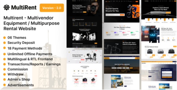 Multirent v2.0 Multivendor Equipment / Multipurpose Rental Website - 多供应商设备租赁多功能网站主题