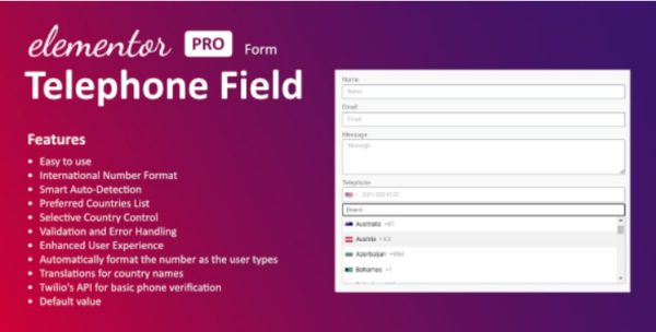 Telephone Field for Elementor form v1.3.0 - Elementor表单电话字段插件