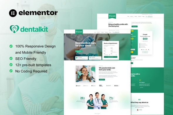 Dentalkit – 牙医与医疗服务Elementor模板套件
