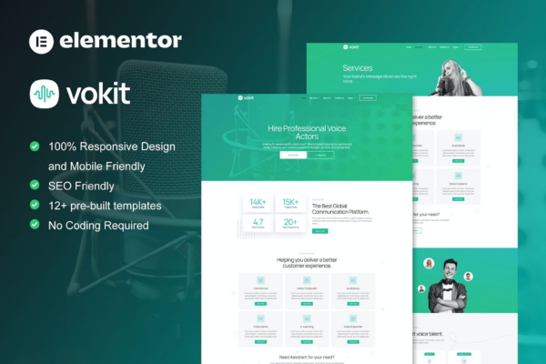 VoKit – 配音服务Elementor模板套件（Voice Over Services Elementor Template Kit）