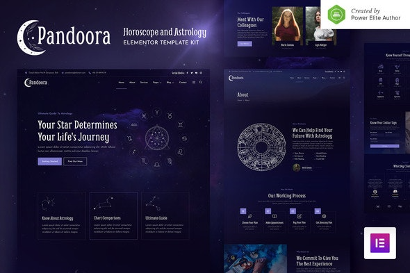Pandoora – Horoscope & Astrology Elementor Template Kit 占星术与星座Elementor模板套件