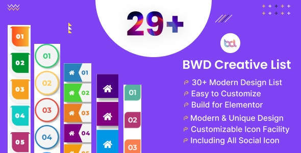 BWD Creative List addon for elementor v1.0 - Elementor创意列表插件