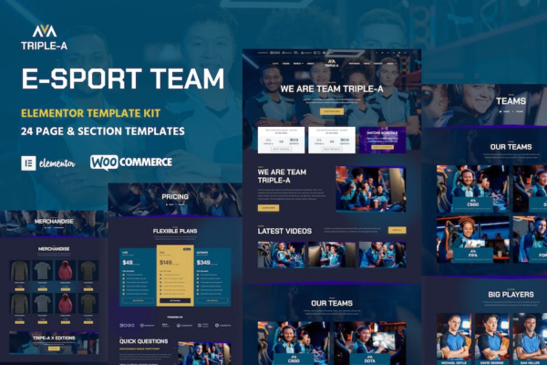 Triple-A – eSport Team Gaming WooCommerce Elementor模板套件 - 电竞团队游戏商城模板