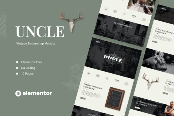 Uncle - 理发店Elementor模板套件 | 专业理发店网站设计模板