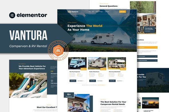 Vantura – Campervan & RV Rental Elementor Template Kit | 露营车和房车租赁Elementor模板套件