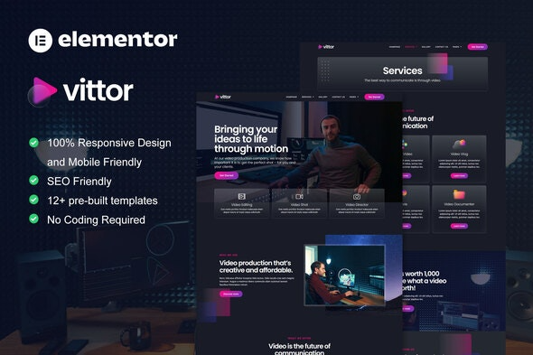 Vittor v1.0.0 视频制作服务 Elementor Pro 模板套件