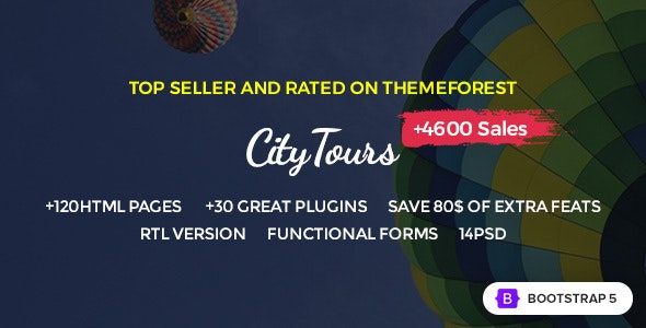 CityTours - 旅游和酒店网站模板（城市旅游、门票和导游服务）