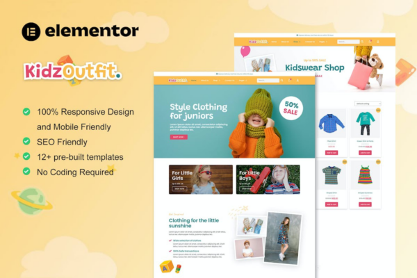 KidzOutfit - WooCommerce儿童时尚商店Elementor模板套件