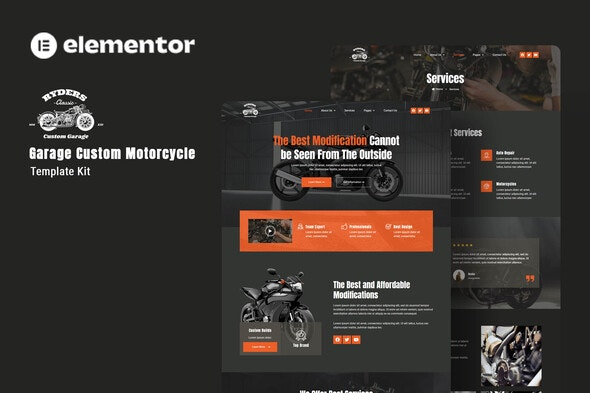 Ryders – Garage Custom Motorcycle Elementor Template Kit - 摩托车改装店Elementor模板套件