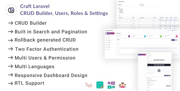 Craft Laravel Admin Panel v1.0.1 - Laravel后台面板CRUD构建器，用户、角色、权限和设置