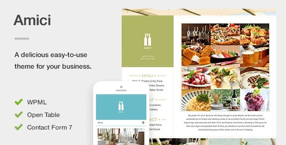 Amici v.1.3.3 WordPress灵活响应式餐厅或咖啡馆主题