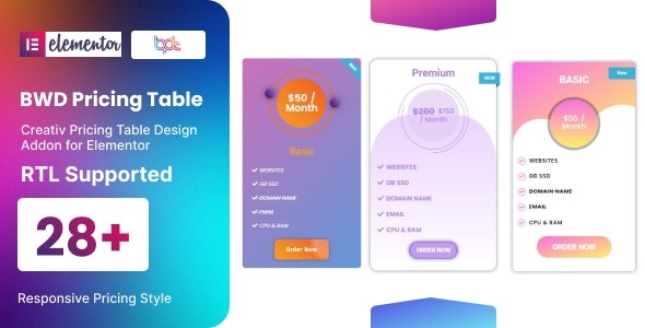 BWD Pricing Table for elementor v1.0 - Elementor定价表格插件