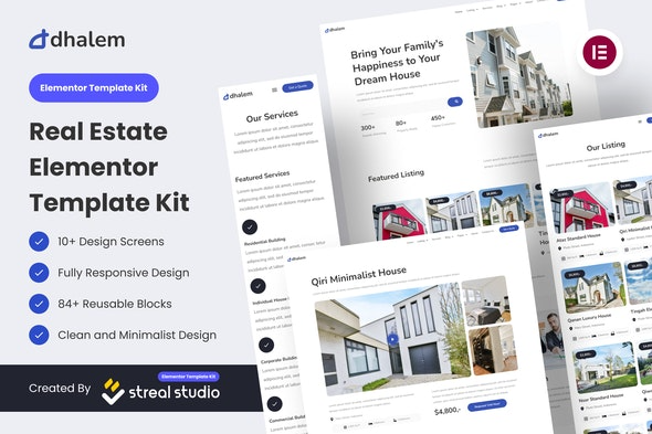 Dhalem Real Estate Elementor Template Kit - 房地产Elementor模板套件