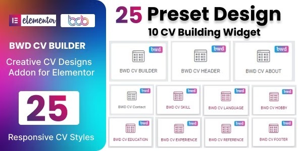 BWD CV Builder for Elementor v1.0 - Elementor简历构建插件
