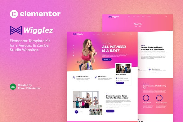 Wigglez – Aerobic & Zumba Studio Elementor Template Kit - 有氧和尊巴舞工作室Elementor模板套件