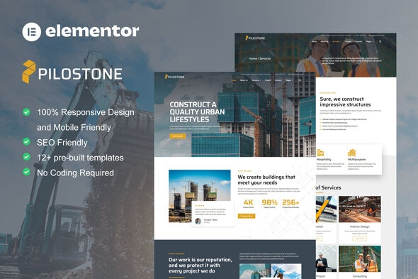 Pilostone - 建筑与施工服务Elementor模板套件