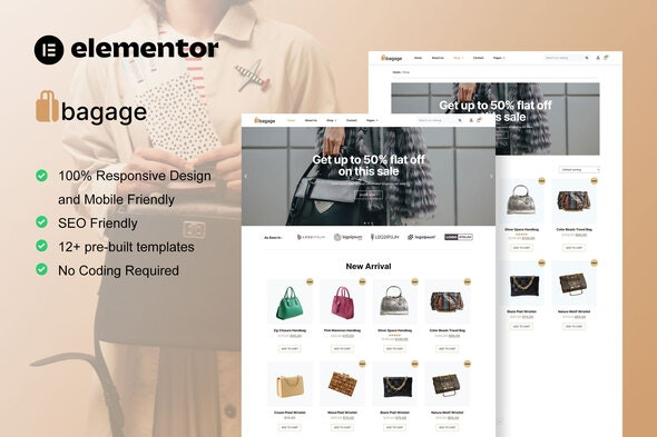 Bagage – Woocommerce包包商店Elementor Pro模板套件