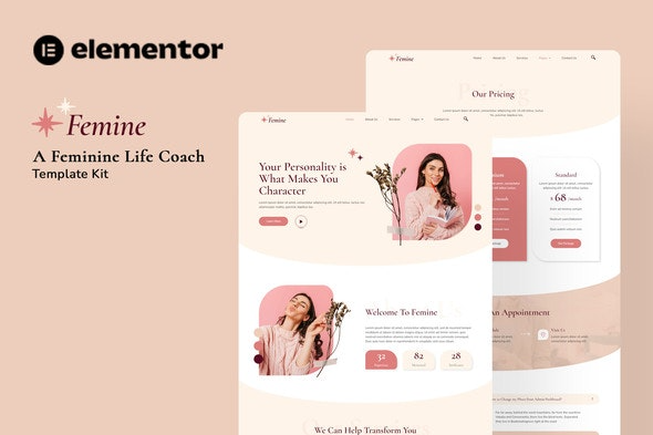 Femine - 女性生活教练Elementor模板套件，专为女性教练设计的WordPress主题
