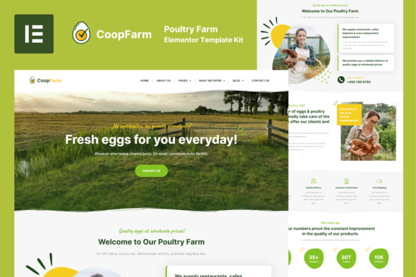 CoopFarm – Poultry Farm Elementor Pro Template Kit | 家禽农场Elementor专业模板套件