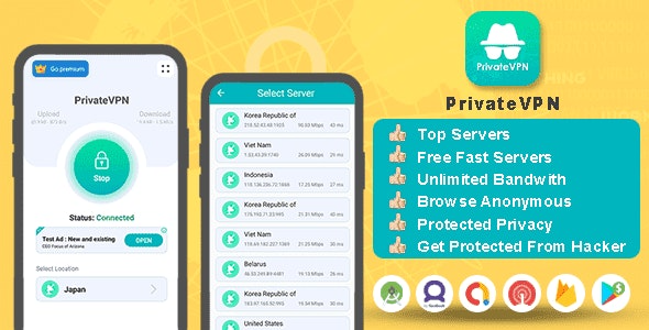 Private VPN App v1.0 免费VPN服务器 - 付费VPN服务器 - Admob Facebook广告 - 快速VPN和安全VPN