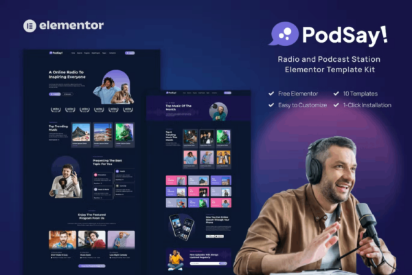 PodSay – 广播与播客电台Elementor模板套件