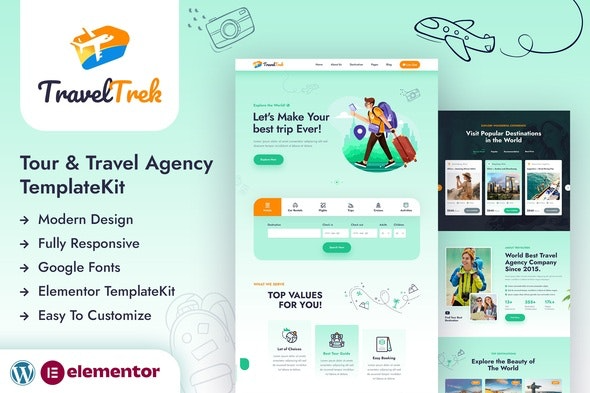 Travel Trek – 旅游和旅行社Elementor模板套件