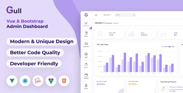 Gull v2.5.0 HTML & Vuejs Admin Dashboard Template - Vue.js后台管理仪表盘模板
