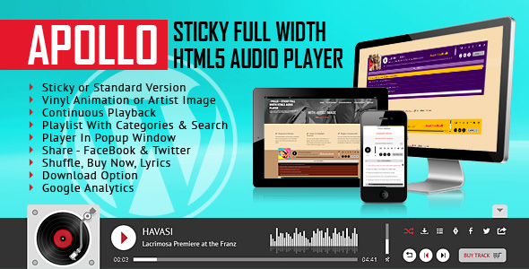 Apollo v3.6.3 Sticky Full Width HTML5 Audio Player – WordPress插件：全宽度HTML5音频播放器
