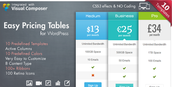 Easy Pricing Tables WordPress Plugin v2.4 - 轻松创建WordPress定价表插件