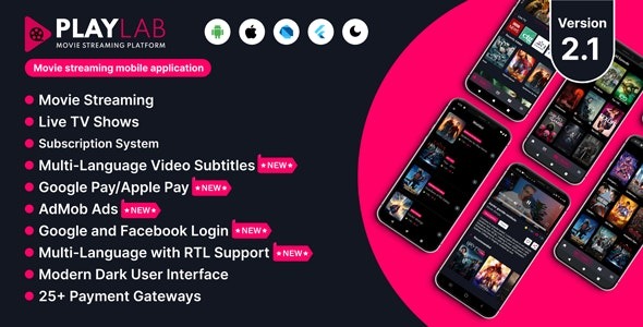 PlayLab v2.1 跨平台按需电影流媒体移动应用程序