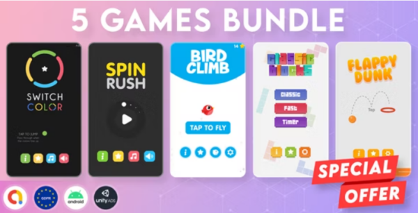 BUNDLE 5 GAMES | Admob + GDPR + Unity (2022年9月26日) - 5款游戏合集，集成Admob广告与GDPR合规的Unity插件